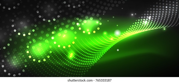 Ola suave de partículas de humo, fondo tecnológico de big data con puntos brillantes, concepto de alta tecnología