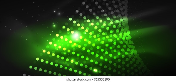 Smooth smoke particle wave, big data techno background with glowing dots, hi-tech concept