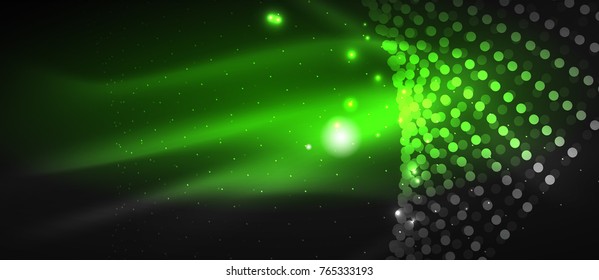 Smooth smoke particle wave, big data techno background with glowing dots, hi-tech concept