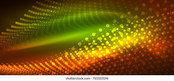 Ola suave de partículas de humo, fondo tecnológico de big data con puntos brillantes, concepto de alta tecnología