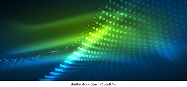 Ola suave de partículas de humo, fondo tecnológico de big data con puntos brillantes, concepto de alta tecnología