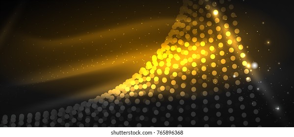 Smooth smoke particle wave, big data techno background with glowing dots, hi-tech concept