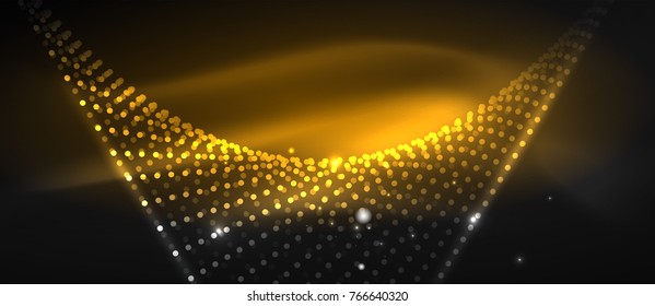 Ola suave de partículas de humo, fondo tecnológico de big data con puntos brillantes, concepto de alta tecnología