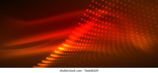 Smooth smoke particle wave, big data techno background with glowing dots, hi-tech concept