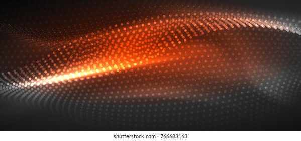 Smooth smoke particle wave, big data techno background with glowing dots, hi-tech concept