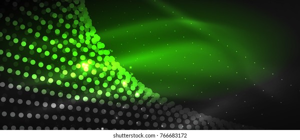Smooth smoke particle wave, big data techno background with glowing dots, hi-tech concept
