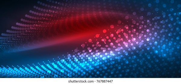 Smooth smoke particle wave, big data techno background with glowing dots, hi-tech concept