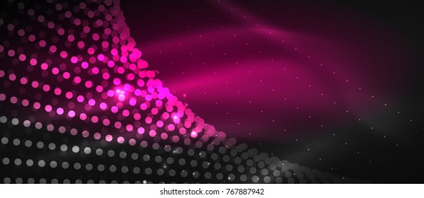 Smooth smoke particle wave, big data techno background with glowing dots, hi-tech concept