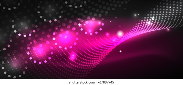 Smooth smoke particle wave, big data techno background with glowing dots, hi-tech concept