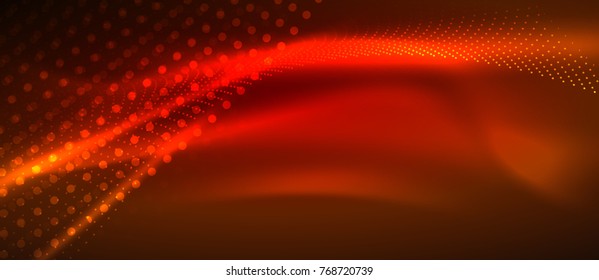 Smooth smoke particle wave, big data techno background with glowing dots, hi-tech concept