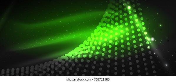 Smooth smoke particle wave, big data techno background with glowing dots, hi-tech concept