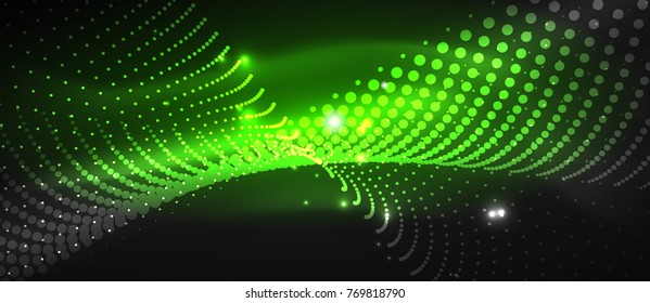 Smooth smoke particle wave, big data techno background with glowing dots, hi-tech concept