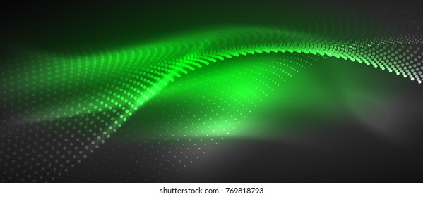 Glatte Rauchpartikelwelle, großer Datentechno-Hintergrund mit leuchtenden Punkten, High-Tech-Konzept