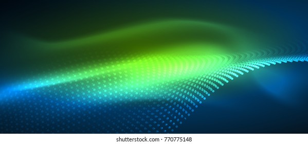 Ola suave de partículas de humo, fondo tecnológico de big data con puntos brillantes, concepto de alta tecnología