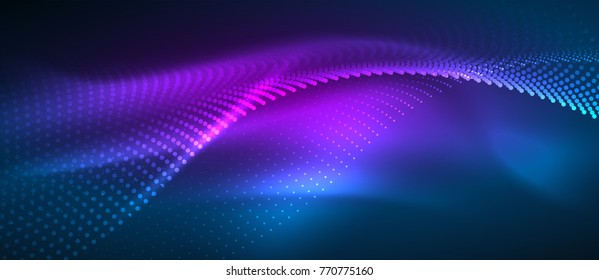 Smooth smoke particle wave, big data techno background with glowing dots, hi-tech concept