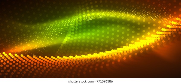 Smooth smoke particle wave, big data techno background with glowing dots, hi-tech concept