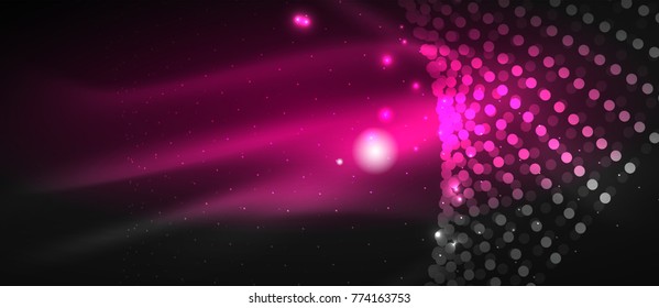 Smooth smoke particle wave, big data techno background with glowing dots, hi-tech concept