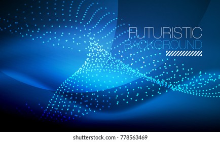 Smooth smoke particle wave, big data techno background with glowing flowing elements, hi-tech concept
