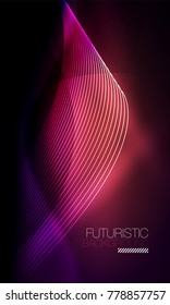 Smooth smoke particle wave, big data techno background with glowing flowing elements, hi-tech concept