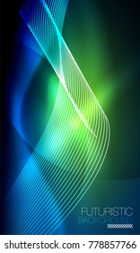 Smooth smoke particle wave, big data techno background with glowing flowing elements, hi-tech concept