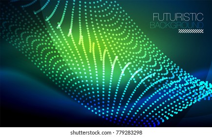 Smooth smoke particle wave, big data techno background with glowing flowing elements, hi-tech concept