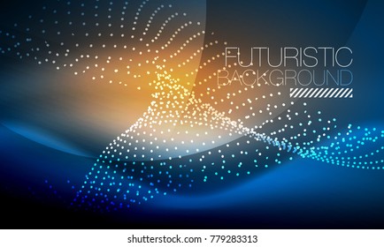 Smooth smoke particle wave, big data techno background with glowing flowing elements, hi-tech concept