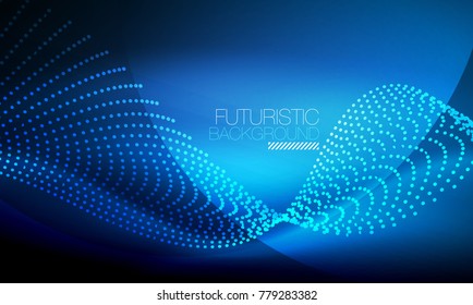 Smooth smoke particle wave, big data techno background with glowing flowing elements, hi-tech concept