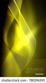 Smooth smoke particle wave, big data techno background with glowing flowing elements, hi-tech concept