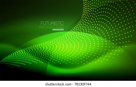 Smooth smoke particle wave, big data techno background with glowing flowing elements, hi-tech concept