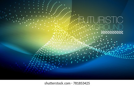 Smooth smoke particle wave, big data techno background with glowing flowing elements, hi-tech concept