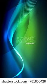 Smooth smoke particle wave, big data techno background with glowing flowing elements, hi-tech concept