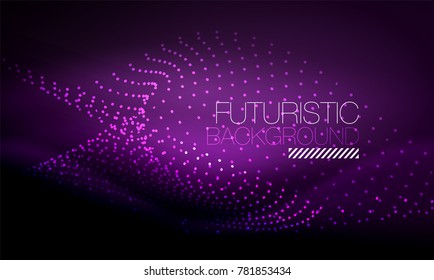 Smooth smoke particle wave, big data techno background with glowing flowing elements, hi-tech concept