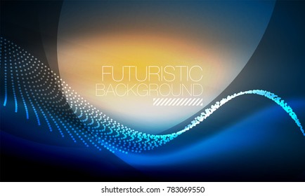 Smooth smoke particle wave, big data techno background with glowing flowing elements, hi-tech concept