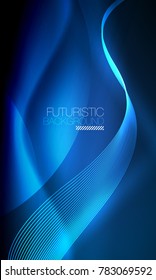 Ola suave de partículas de humo, fondo tecnológico de datos grandes con elementos de flujo brillante, concepto de alta tecnología