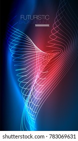 Smooth smoke particle wave, big data techno background with glowing flowing elements, hi-tech concept