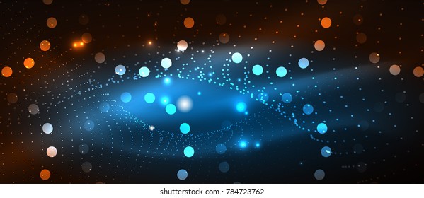Smooth smoke particle wave, big data techno background with glowing dots, hi-tech concept