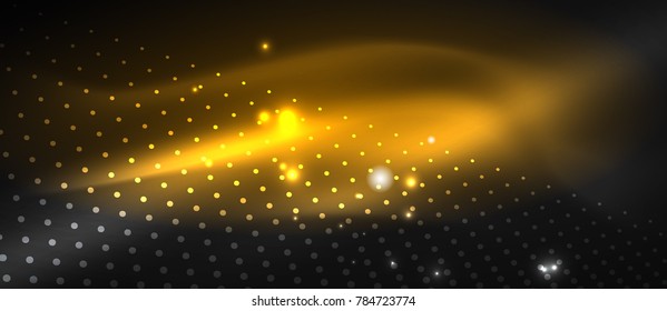Smooth smoke particle wave, big data techno background with glowing dots, hi-tech concept