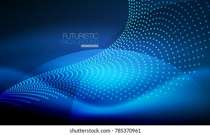 Smooth smoke particle wave, big data techno background with glowing flowing elements, hi-tech concept
