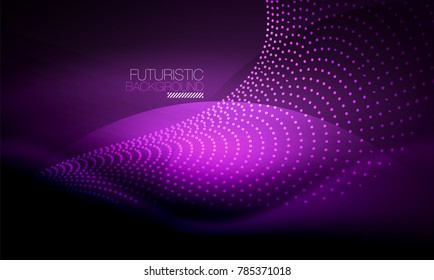Smooth smoke particle wave, big data techno background with glowing flowing elements, hi-tech concept