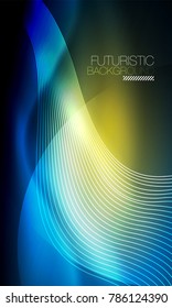 Smooth smoke particle wave, big data techno background with glowing flowing elements, hi-tech concept