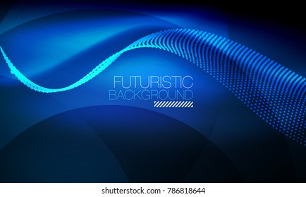 Ola suave de partículas de humo, fondo tecnológico de big data con elementos de flujo brillante, concepto de alta tecnología