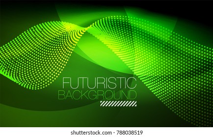 Smooth smoke particle wave, big data techno background with glowing flowing elements, hi-tech concept