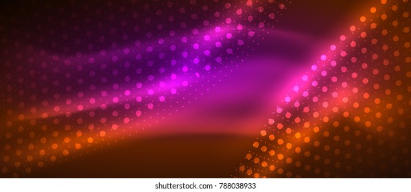 Smooth smoke particle wave, big data techno background with glowing dots, hi-tech concept