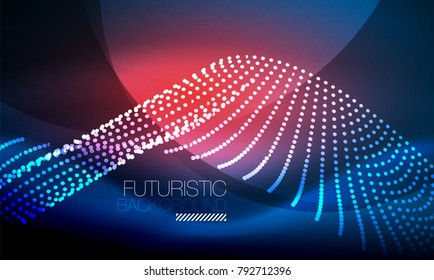 Smooth smoke particle wave, big data techno background with glowing flowing elements, hi-tech concept