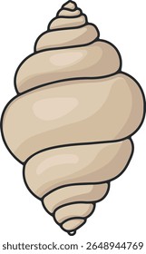 Smooth spiral seashell in soft beige tones, cartoon-style illustration for summer, beach, or ocean-themed designs, isolated without background