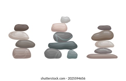 Smooth Stones and Pebbles Balancing on Each Other Creating Tower Vector Set