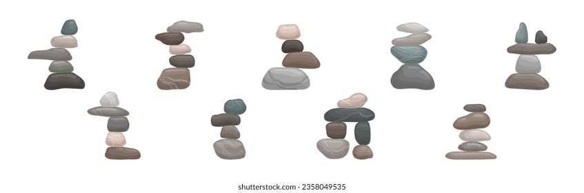 Smooth Stones and Pebbles Balancing on Each Other Creating Tower Vector Set