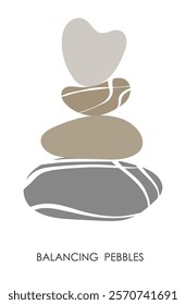 Smooth stones stacked in vertical pyramid. Meditative activity of carefully stacking river pebbles into balancing pile. Simple flat vector isolated on white background