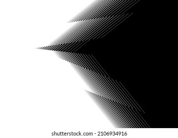 Smooth striped transition from black to white from thin straight broken lines. Abstract shards. Trendy vector background.