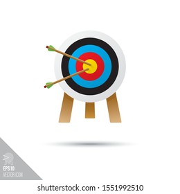 Smooth style archery target and arrows icon. Sports equipment vector illustration.